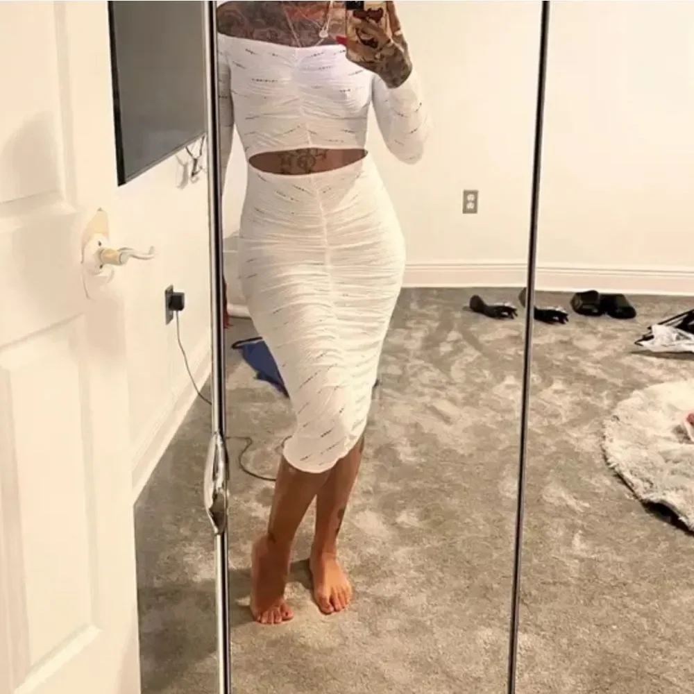 Elegant White Off-Shoulder Dress Sz Large
